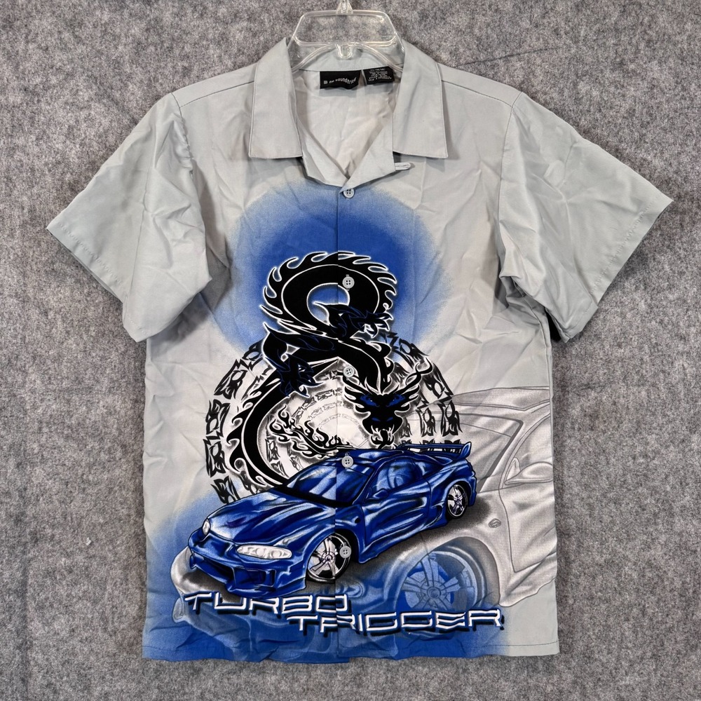Vtg Y2K No Boundaries Dragon Car Shirt Boys XL Racing Rockabilly Grunge Punk